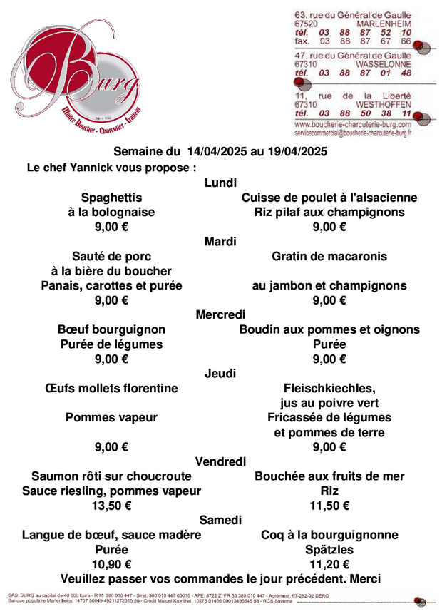 Boucherie Burg à Marlenheim